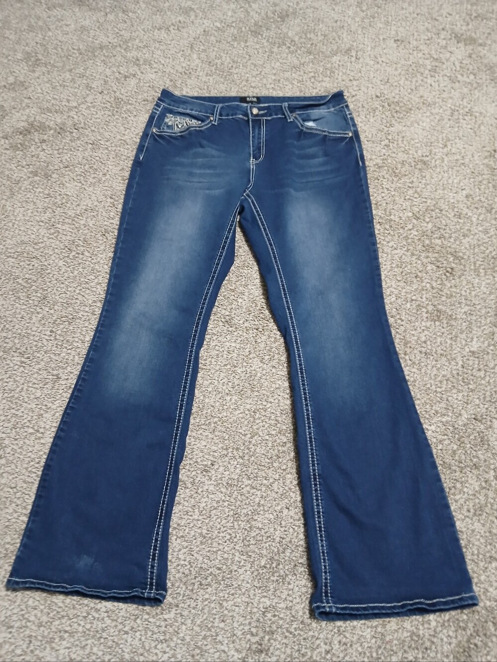 a.n.a Women's Blue Flared Jeans with Contrast Stitching Size 14
